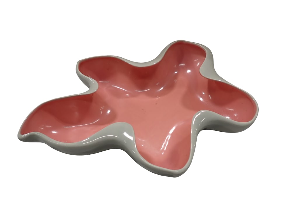 Midcentury Red Wing Pottery B1407 Pink and Gray Abstract Bowl (1 of 5)