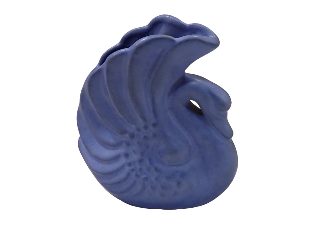 Vintage Blue Pottery Swan Vase Marked Niloak on the Bottom (1 of 4)