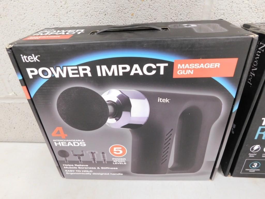 Itek Power Impact Massager Gun with 4 Interchangeable Heads New in Box: Itek Power Impact Massager Gun with 4 Interchangeable Heads New in Box All pictures are considered part of the description and should be examined carefully by bidders. Live Auctioneers is now offe