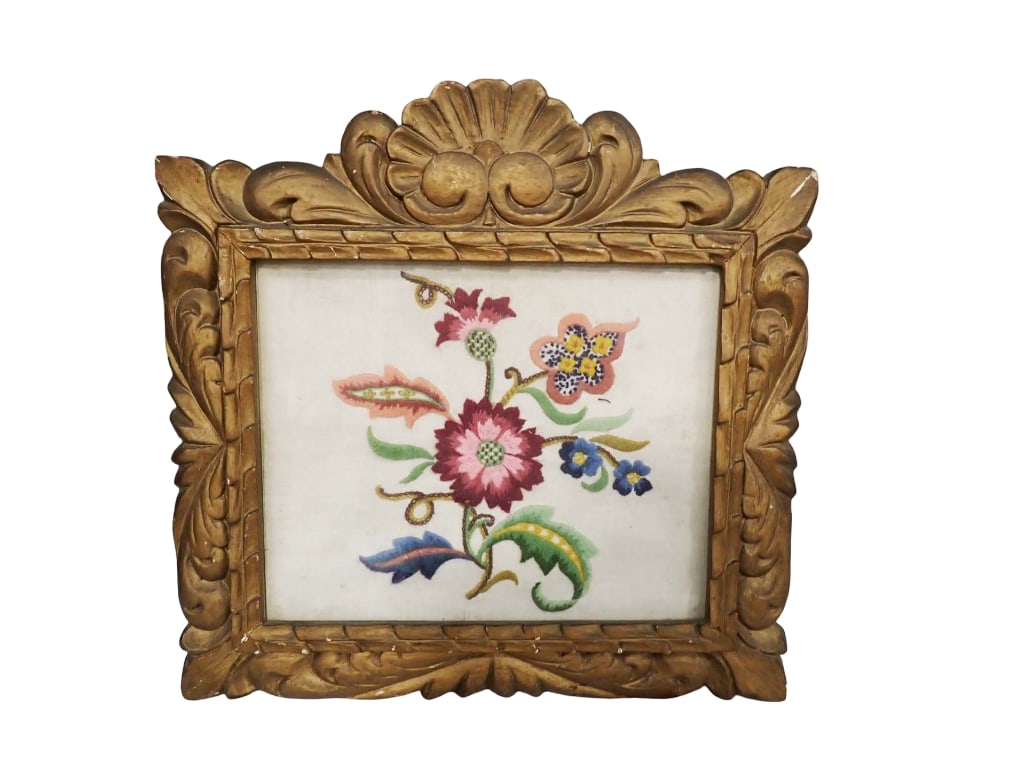 Framed Floral Embroidery Art 20"x20 1/2" (1 of 5)
