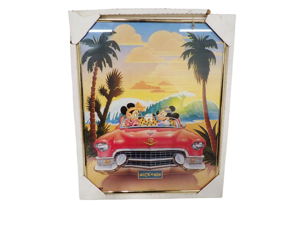 Disney Mickey Mouse and Minnie Mouse in a Cadillac Framed Print Mick 'N Min 20"x16": Disney Mickey Mouse and Minnie Mouse in a Cadillac Framed Print Mick 'N Min 20"x16" All pictures are considered part of the description and should be examined carefully by bidders. Live
