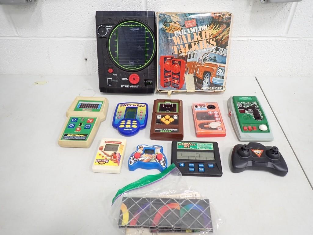 Vintage Hand Held Video Games incl Hit and Missile, Pocket Action Basketball, Electronic Quarterback (1 of 10)