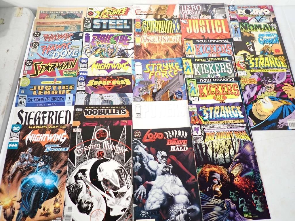 Lot of Comic Books incl Dr Strange, The Night Man, Justice League, Kickers Inc, Hawk & Dove, Steel, (1 of 7)