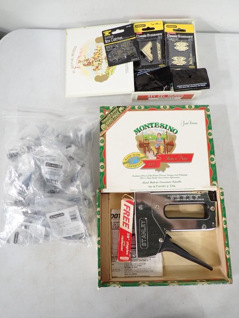 Tool / Hardware lot including Stanley Staple Gun, Brassware, Amerock, Liberty Knobs, etc.: Tool / Hardware lot including Stanley Staple Gun, Brassware, Amerock, Liberty Knobs, etc. All pictures are considered part of the description and should be examined carefully by bidders. Live Auctione