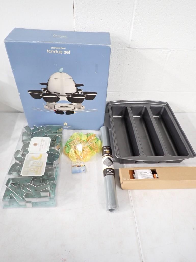 Kitchen Lot including Stainless Steel Fondue Set, A-Z Cookie Cutters, Reusable Ice Cubes, Lasagna Pa (1 of 6)