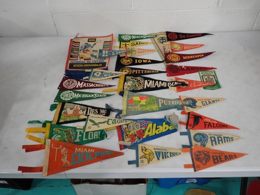 Large Lot of Vintage Pennants including Sports, States, Colleges, etc, Chicago Bears, Dolphins, Rams (1 of 10)
