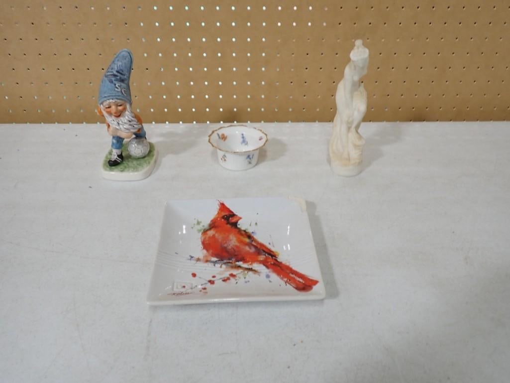 Decor Lot including Goebel Soccer Player Gnome, Lady Figurine, German Ramekin with Victorian Design (1 of 11)