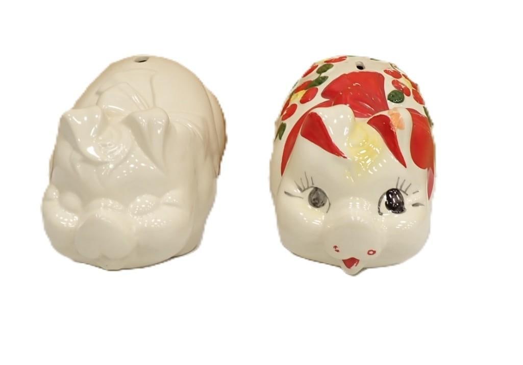 Pair of Ceramic Piggy Banks including American Bisque, McCoy: Pair of Ceramic Piggy Banks including American Bisque, McCoy 12x8x8" All pictures are considered part of the description and should be examined carefully by bidders. Live Auctioneers is now offer
