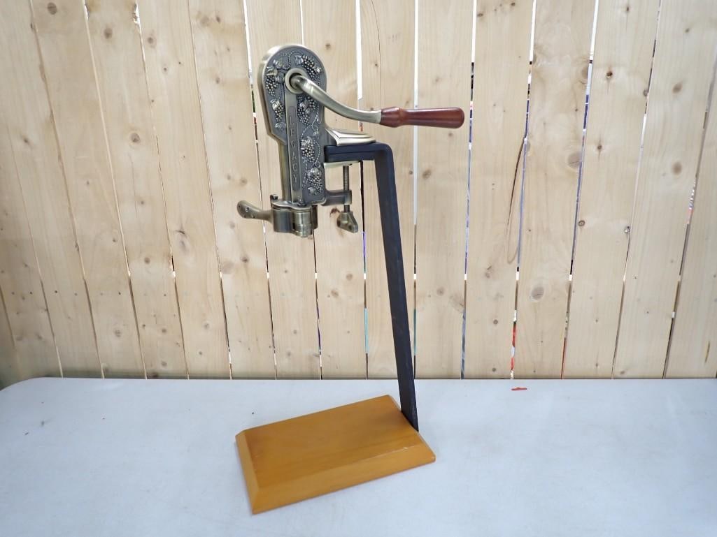 Wine Bottle Opener with Table Stand for Uncorking Bottles: Wine Bottle Opener with Table Stand for Uncorking Bottles 24"x7"x11" All pictures are considered part of the description and should be examined carefully by bidders. Live Auctioneers is