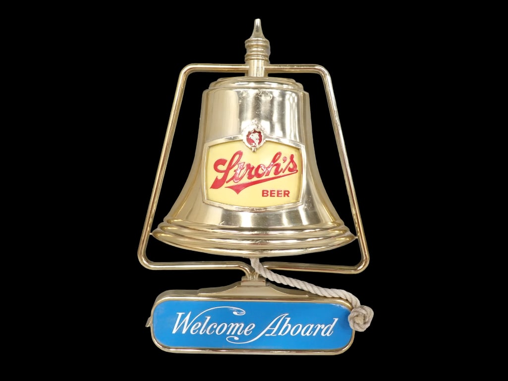 Vintage Stroh's Beer Sign Welcome Aboard Nautical Themed Bar Sign With Bell Shape (1 of 8)