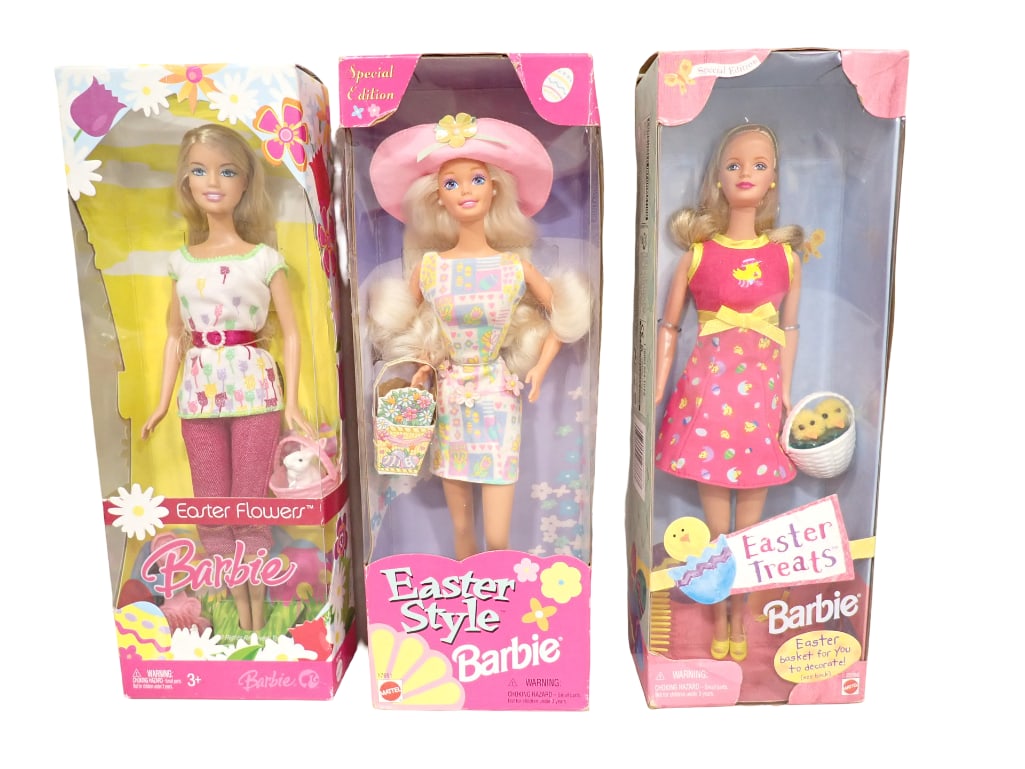 3 Barbies incl Easter Flowers Barbie, Easter Style Barbie, Easter Treats Barbie Doll All New in Boxe: Lot of 3 Barbies incl Easter Flowers Barbie, Easter Style Barbie, Easter Treats Barbie Doll All New in Boxes All pictures are considered part of the description and should be examined carefully