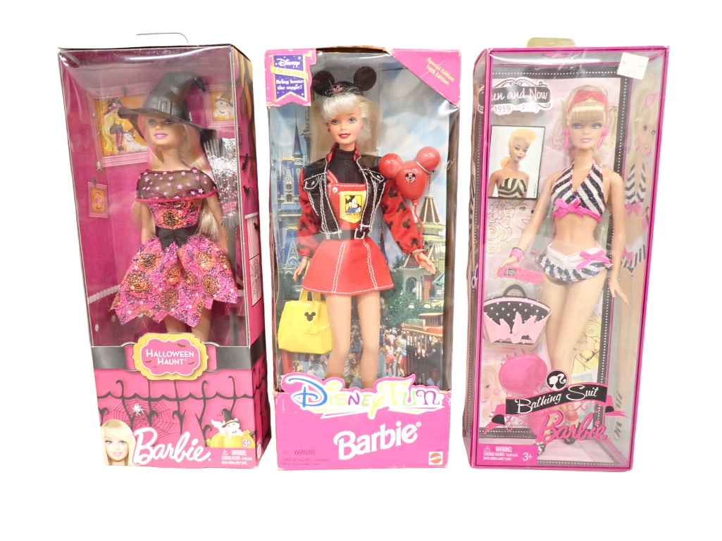 3 Barbies incl Disney Fun Barbie, Bathing Suit Barbie, Halloween Haunt Barbie Doll All New in Box: Lot of 3 Barbies incl Disney Fun Barbie, Bathing Suit Barbie, Halloween Haunt Barbie Doll All New in Box All pictures are considered part of the description and should be examined carefully by b