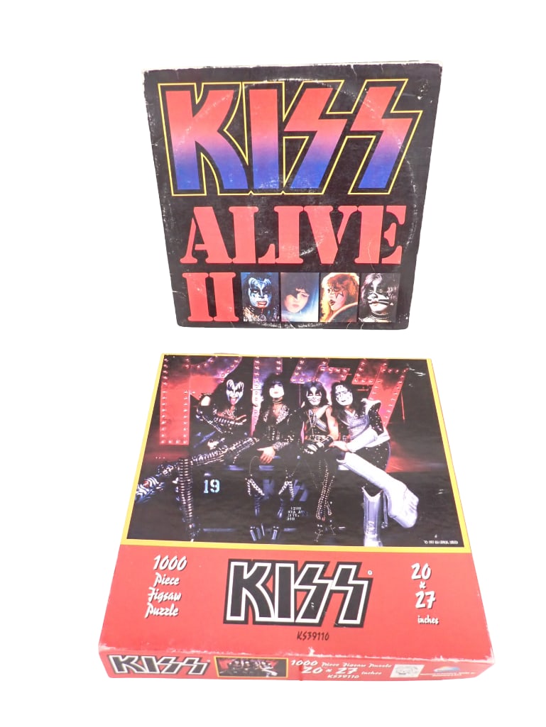 Kiss Alive II Vinyl Record Album and Kiss Jigsaw Puzzle: Kiss Alive II Vinyl Record Album and Kiss Jigsaw Puzzle. Puzzle is unchecked for completeness. Largest item is 13"x13"x3" All pictures are considered part of the description an
