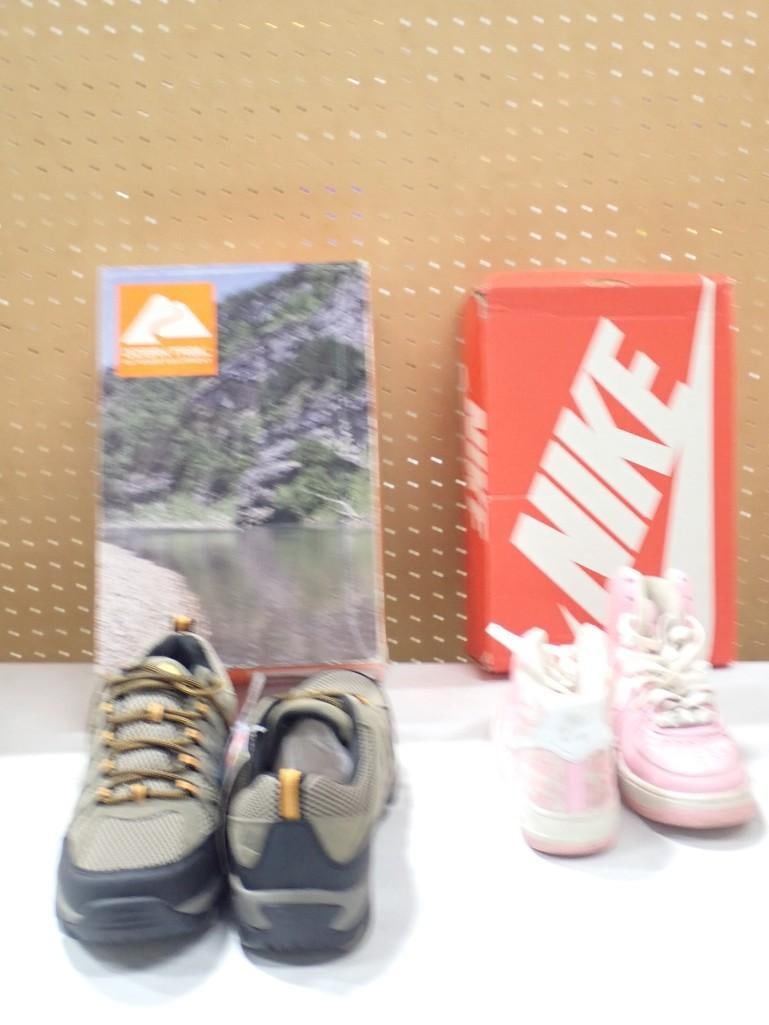 Two Pairs of Shoes including Size 13 Ozark Trail Hiking and Pink Nike Air High Tops Size 6.5: Two Pairs of Shoes including Size 13 Ozark Trail Hiking and Pink Nike Air High Tops Size 6.5 All pictures are considered part of the description and should be examined carefully by bidders. Live Auct