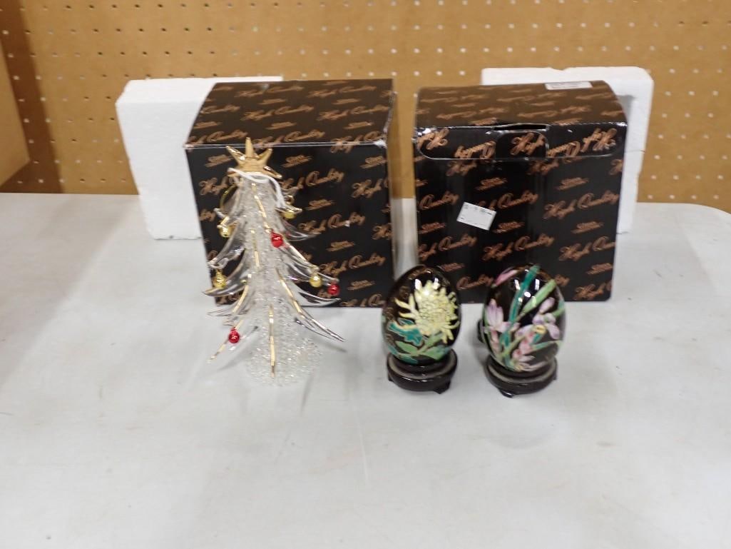 Pair of Cloisonne Eggs and a Glass Christmas Tree Ornament (1 of 4)