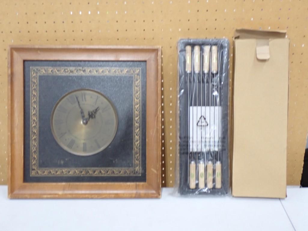 Vintage MCM Battery Elgin Wall Clock - Untested and 8 Piece Skewer Set - New (1 of 3)