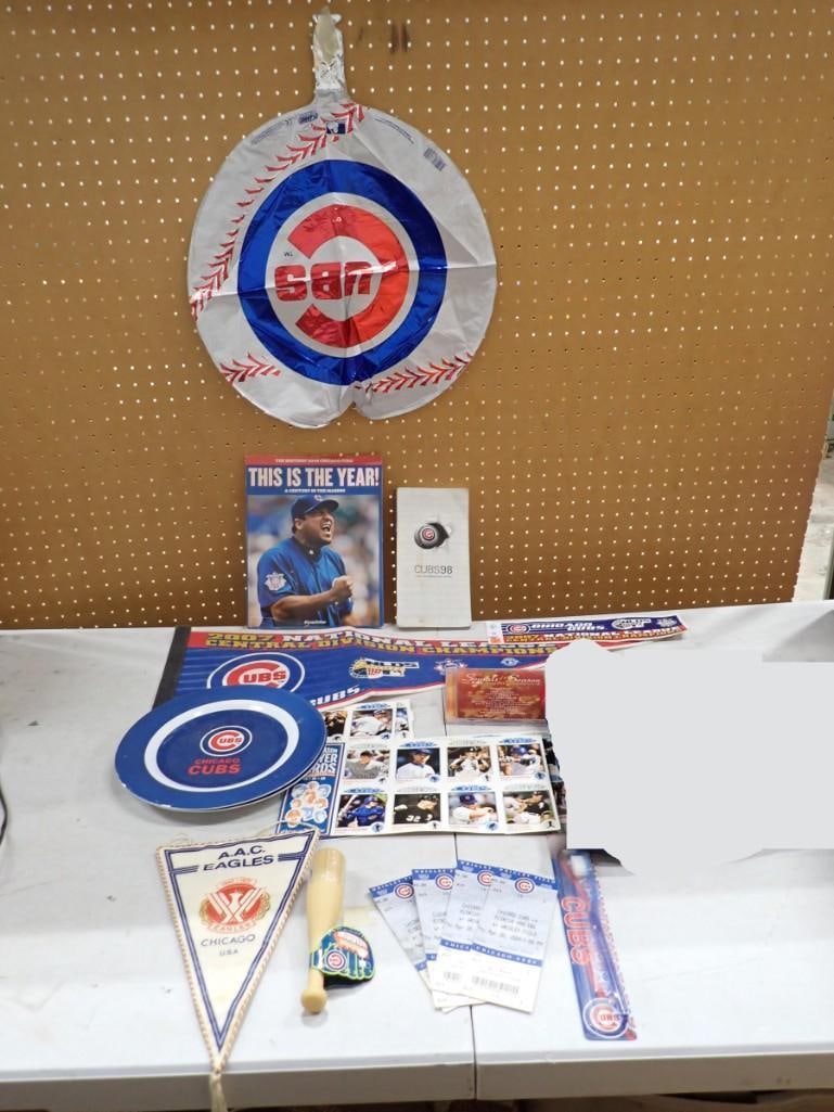 Chicago Cubs Lot, etc. including Pennants, Flag, Book, Ticket Stubs, Mylar Balloon, Toothbrush (1 of 6)