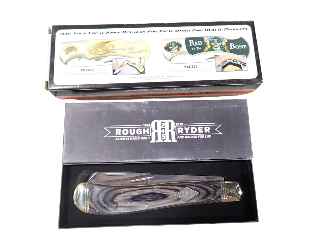 2 Pocket Knives incl Rough Rider 846 Pocket Knife in Original Box and Rebel Edge New in Box (1 of 6)