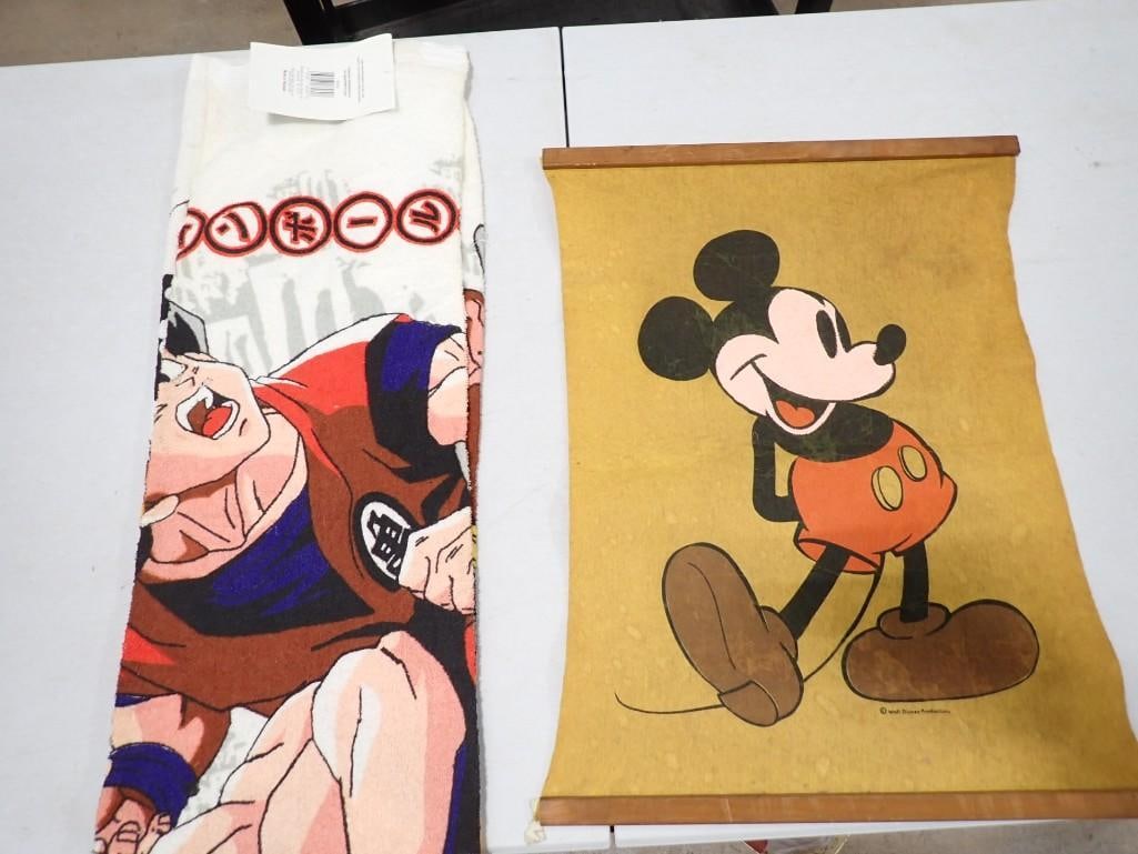 Vintage Mickey Mouse Banner Wall Hanging and Dragon Ball Z Beach Towel with Original Tag (1 of 8)