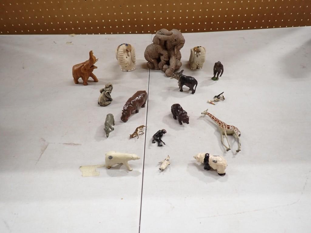 Quirky Animal Figurine Lot - Mostly Elephants, plus Hippo, Giraffe, Bear, etc.: Quirky Animal Figurine Lot - Mostly Elephants, plus Hippo, Giraffe, Bear, etc. All pictures are considered part of the description and should be examined carefully by bidders. Live Auctioneers is now 