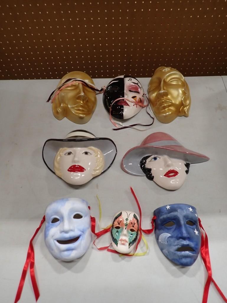 Lot of Decorative Wall Hanging Masks including Porcelain, Theatre, etc. (1 of 7)