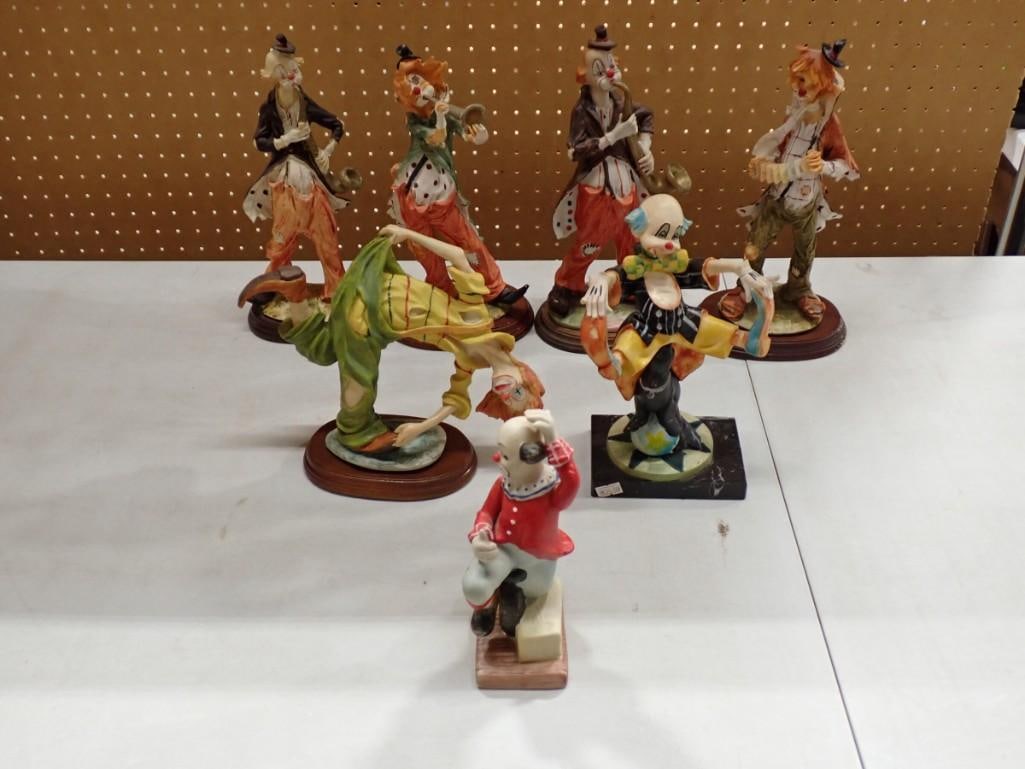 Lot of assorted Clown Figurines including Toscany Circus, Musicians, etc: Lot of assorted Clown Figurines including Toscany Circus, Musicians, etc 13x6x4" All pictures are considered part of the description and should be examined carefully by bidders. Live Auctioneers i