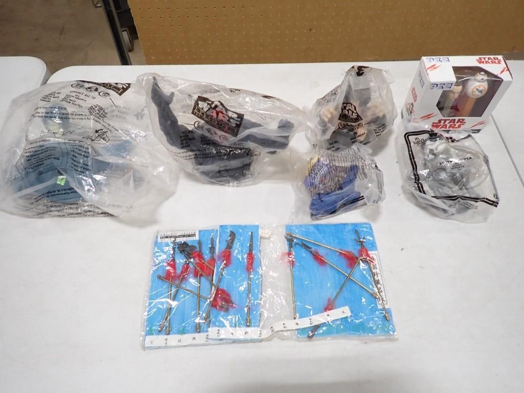 Star Wars / Toy Lot including Sealed Taco Bell Toys, Pez, plus some Chinese Figurine Weapons (1 of 7)