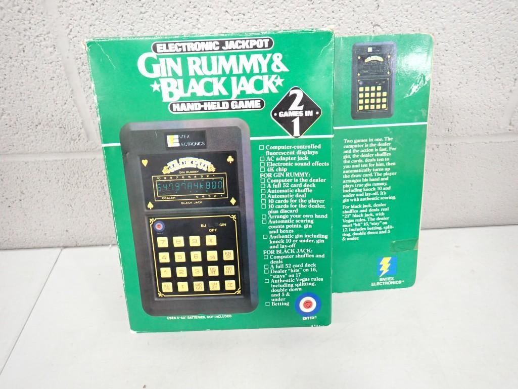 Vintage Entex Electronics Gin Rummy and Blackjack Game with original box and manual: Vintage Entex Electronics Gin Rummy and Blackjack Game with original box and manual All pictures are considered part of the description and should be examined carefully by bidders. Live Auctioneers is