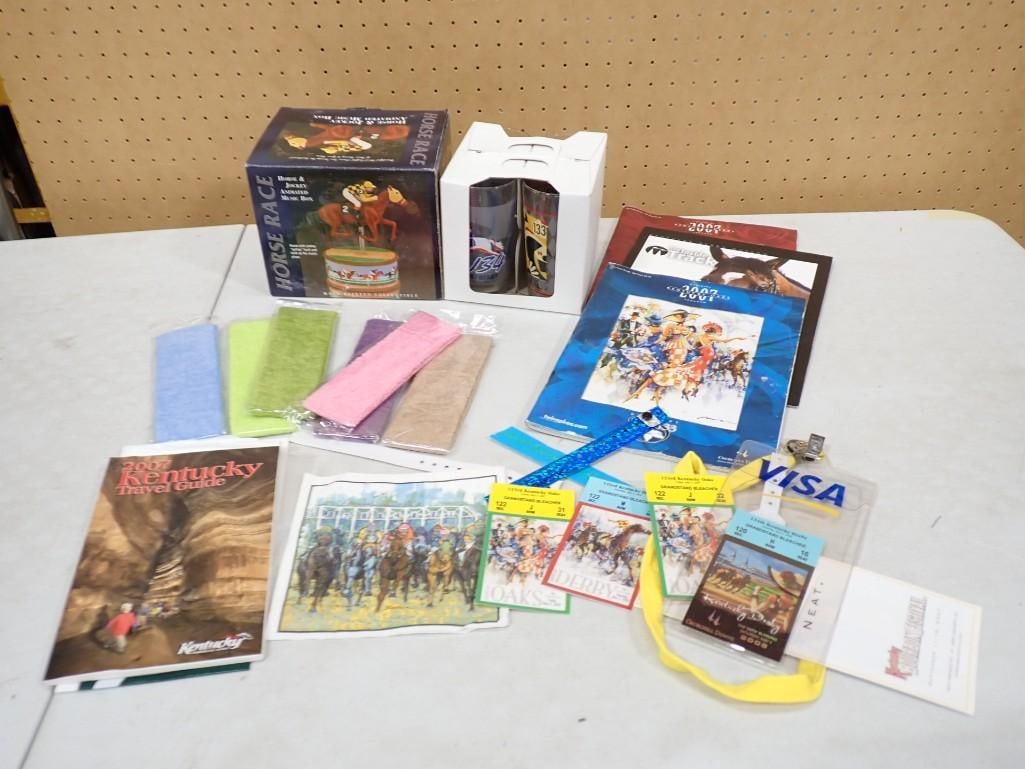 Kentucky Derby / Horseracing Lot including Glasses, Programs, Tickets, Kentucky Guide, Music Box, et (1 of 10)