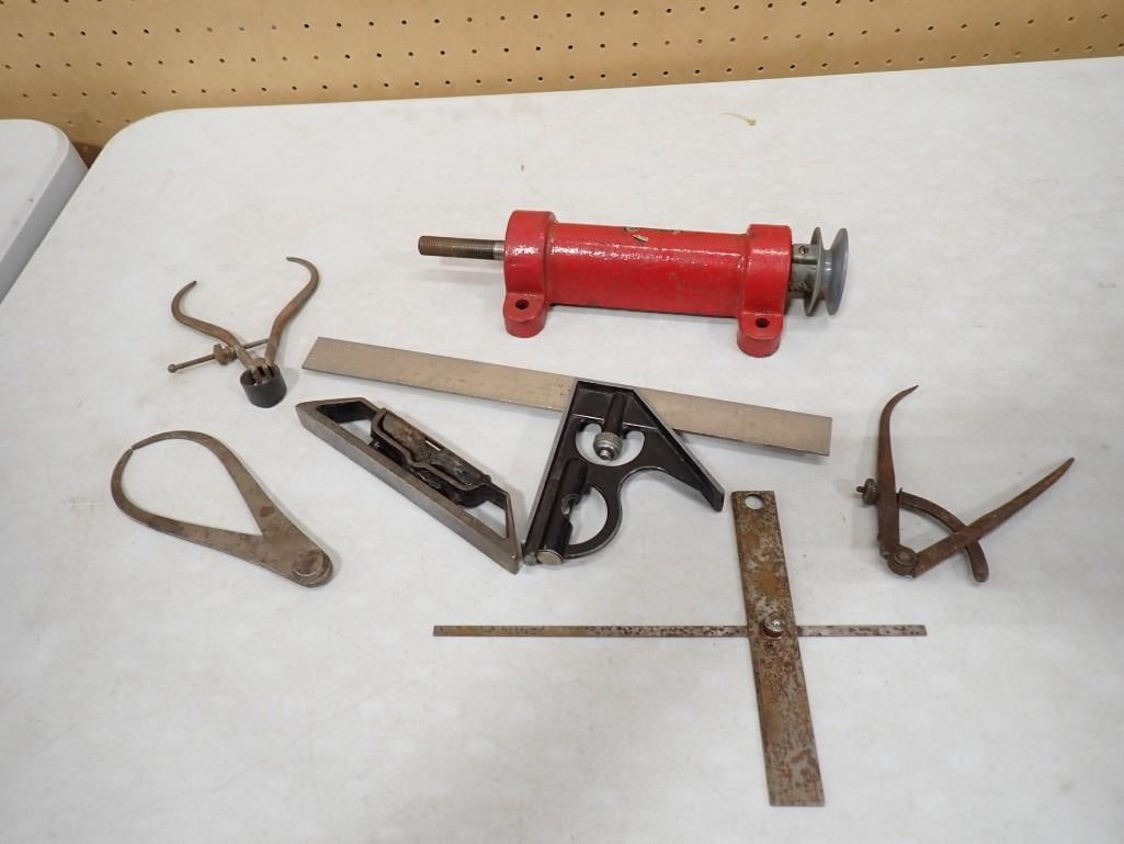 Misc Tool Lot including Prairie Ball Bearing Mandrel, Calipers, Carpenter's Square, etc (1 of 8)