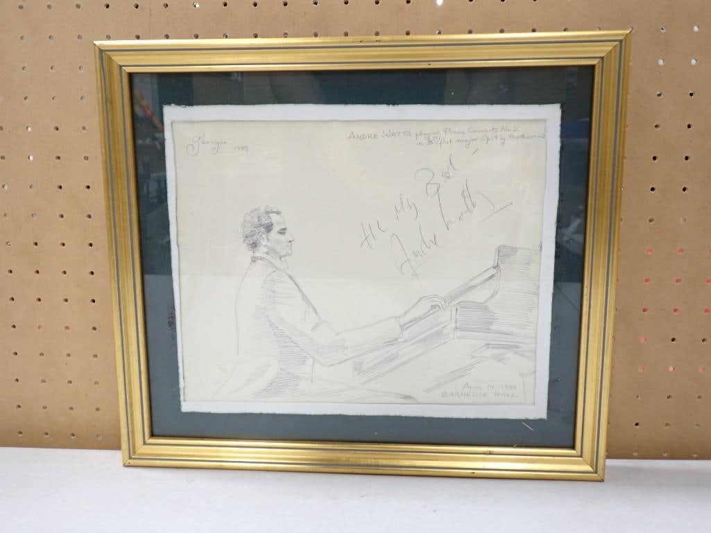 Andre Watts Playing at Carnegie Hall Framed Sketching Autographed (No COA) (1 of 8)