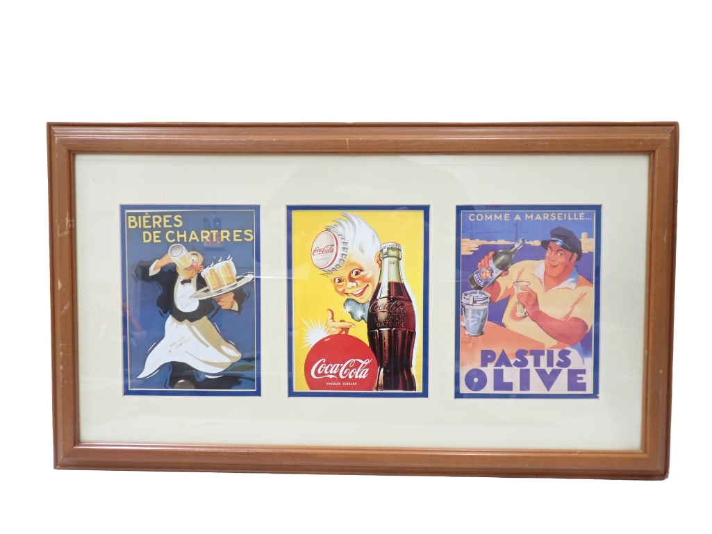 3 Graphic Art Prints Framed incl Bieres De Chartres, Coca Cola, Pastis Olive (1 of 9)
