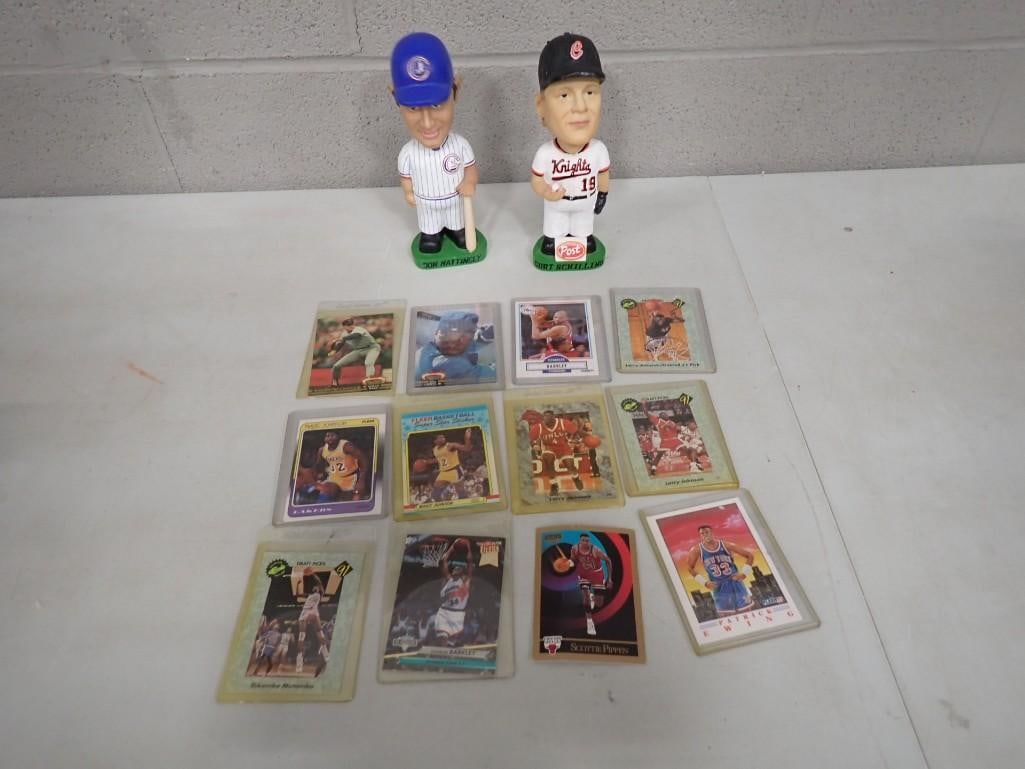 Don Mattingly and Curt Schilling Bobble Heads plus some Basketball and Baseball Cards including Magi (1 of 5)