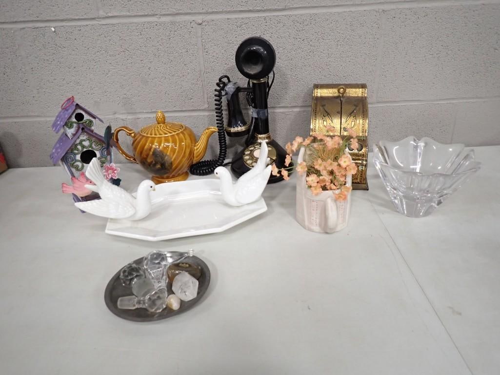 Misc. Lot including Bird House, Vintage Rotary Dial Phone, Dishes, Teapot, Ceramic, Glass, etc. (1 of 9)