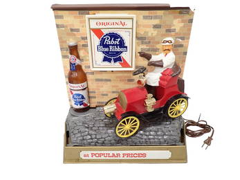 Vtg 1960s Pabst Beer Bar Lighted Jalopy Car Motion Moving Back Bar Sign