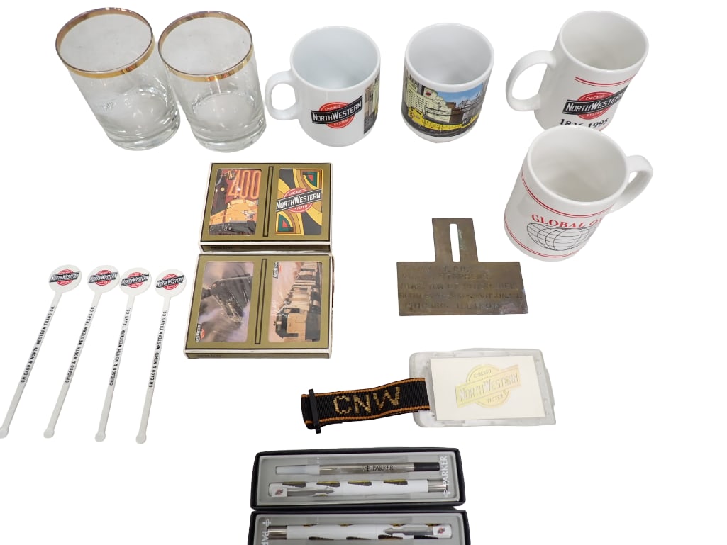 Vintage Lot Northwestern Chicago Railroad Advertising, Mugs, Playing Cards, Pens, & More (1 of 10)