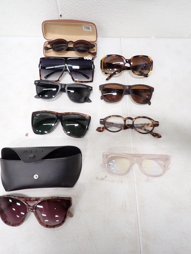 Lot of 9 Women's Sunglasses incl Rayban and More: Lot of 9 Women's Sunglasses including Diff, Rayban, and more fashion sunglasses All pictures are considered part of the description and should be examined carefully by bidders. Live Auctioneers
