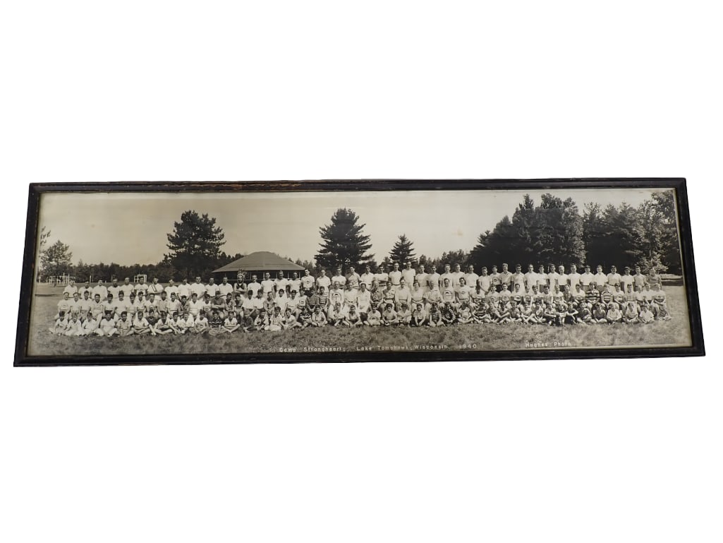 Yard Long Antique Photograph of Camp Strongheart Lake Tomahawk, WI 1940 Measures 9"x32" (1 of 8)