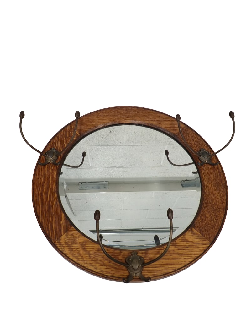 Antique Oak Hall Mirror, Hat Hanger, Coat Rack (1 of 6)