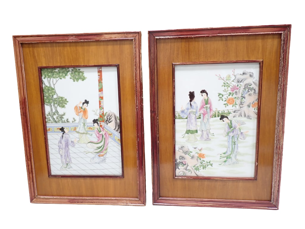 Pair of Vintage Chinese Framed Wall Hanging Tiles (1 of 8)