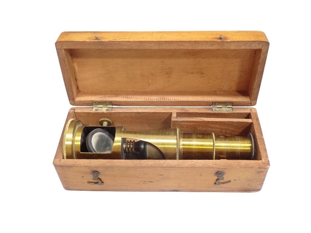 Antique Portable Microscope Miniature 6" Brass in Nice Wood Box (1 of 8)