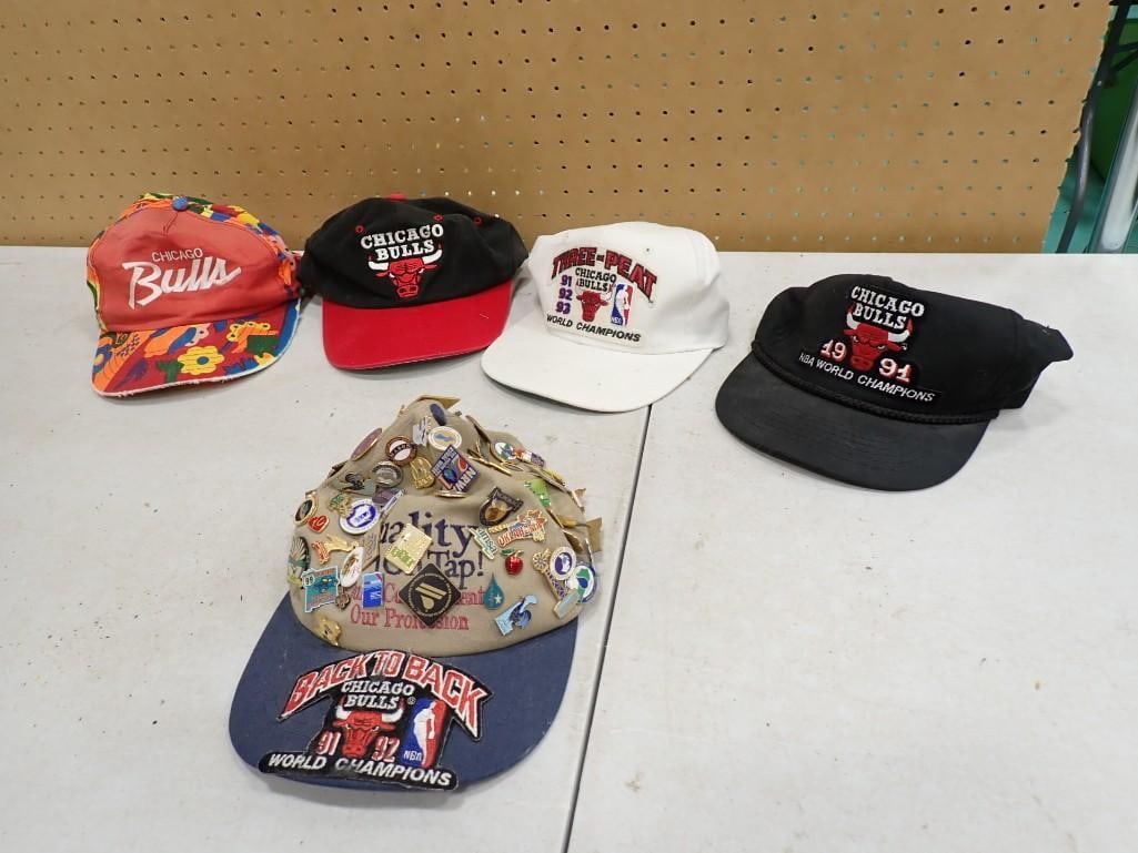 Lot of Vintage Chicago Bulls Basketball Hats, Caps, and Pinbacks (1 of 13)