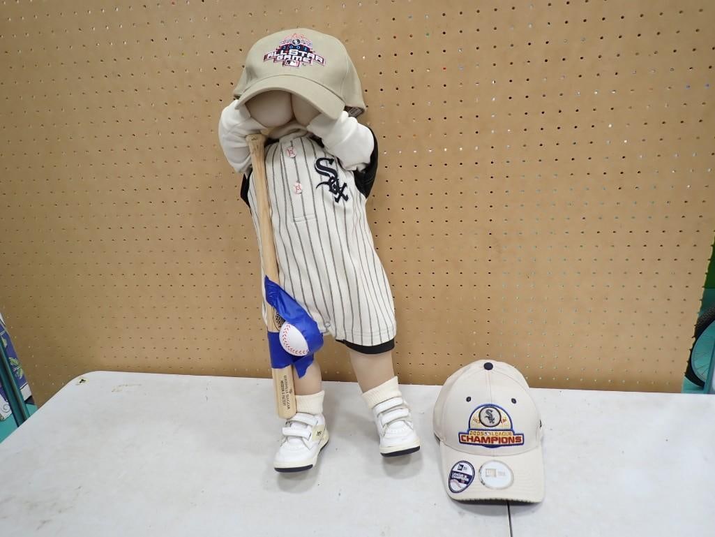 White Sox Nylon Stuffed Doll with 2 White Sox Caps, Hats: 26" Chicago White Sox Nylon Stuffed Doll with 2 White Sox Caps, Hats All pictures are considered part of the description and should be examined carefully by bidders. Live Auctioneers is now o