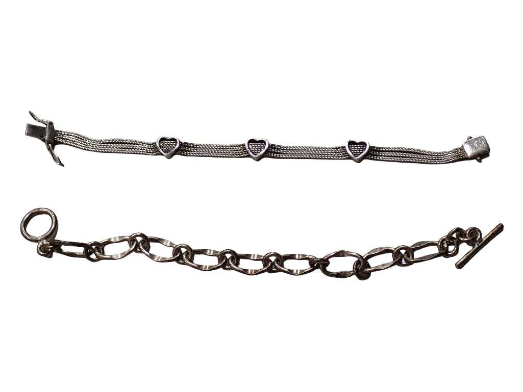 2 Sterling Silver Bracelets Hearts and Chain Link (1 of 7)