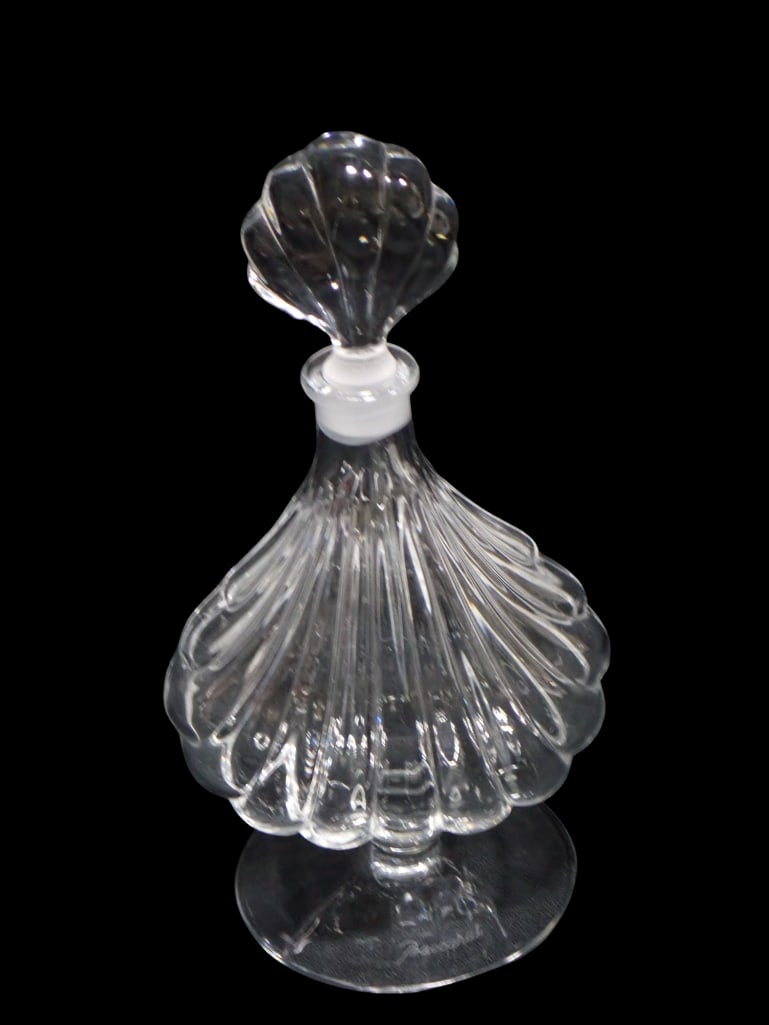 Baccarat Crystal Primevere Shell Perfume Bottle Signed 6.5" Footed Pedestal Cologne Bottle (1 of 5)