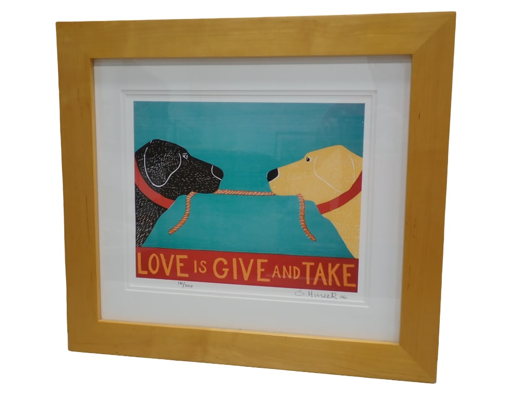 Stephen Huneck "Love is Give and Take" 181/500 Signed 2006 Silkscreen 14"x12" (1 of 6)
