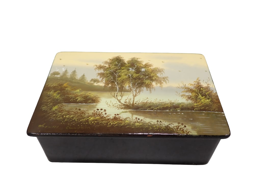 Vintage Fedoskino Russian Lacquer Box with Certificate: Vintage Russian Fedoskino Lacquer Box with Certificate All pictures are considered part of the description and should be examined carefully by bidders. Live Auctioneers is now offering Live Shipp