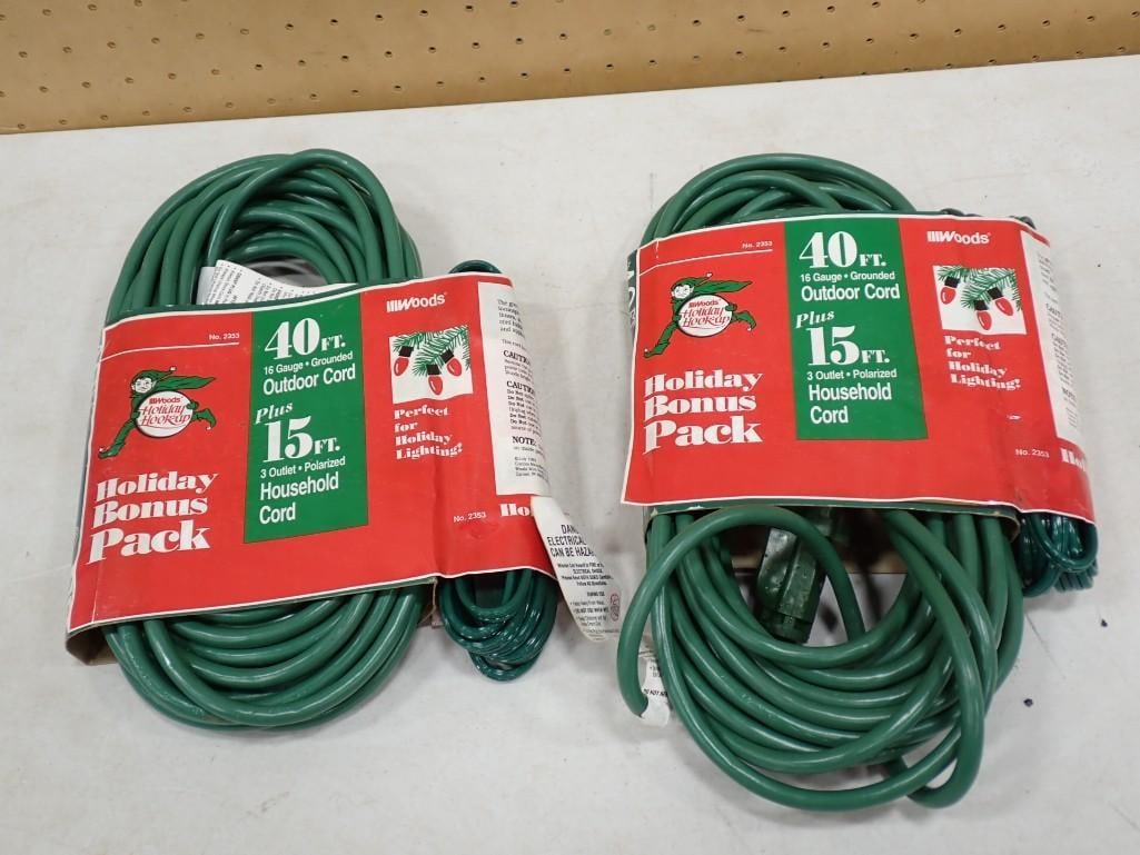 Lot of 2 16 Gauge Woods Holiday Hookup Green Extension Cords 15ft (1 of 4)