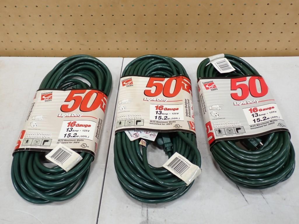 Lot of 3 New Commercial Electric 50ft Green Extension Cords 16 Gauge (1 of 5)