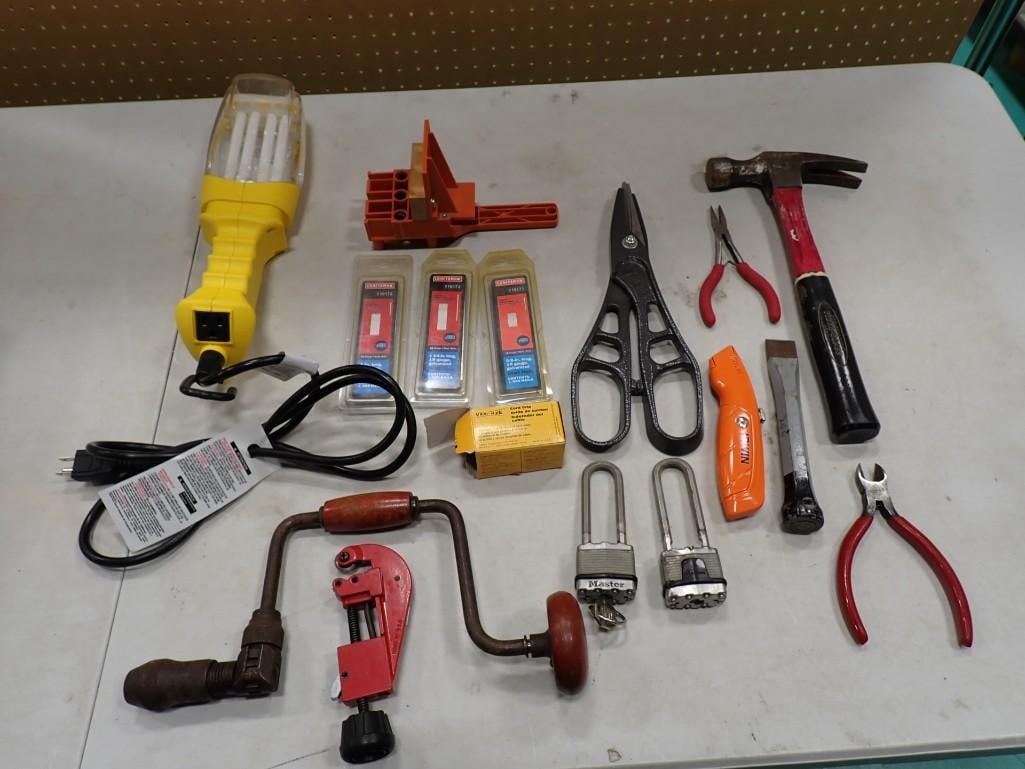 Mixed Lot of Tools incl Hammer, Hand Drill, Locks, Klein Cutter, & More (1 of 8)